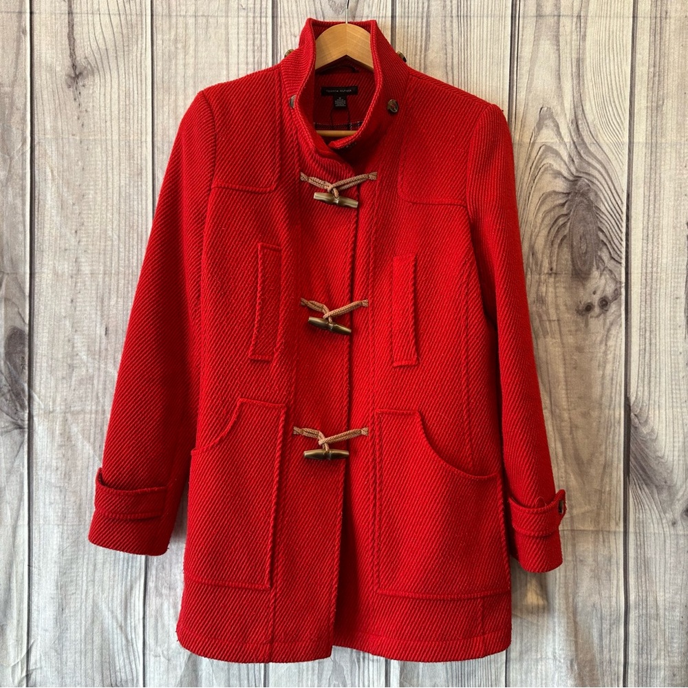 Tommy Hilfiger Red Toggle Button Pea Coat